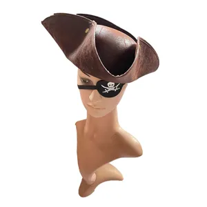 Pirate captain hat and skull eyepatch detail shot for halloween party dress up costume accessory