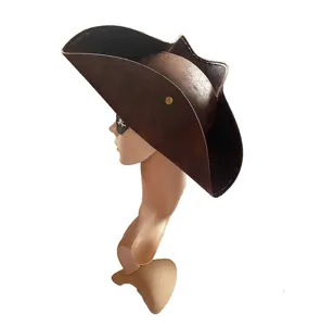 Halloween party pirate tricorn hat adult men costume prop brown vintage captain hat for cosplay