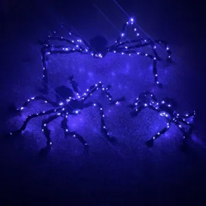 Halloween leuchtende Spinnen Dekoration schwarze Pluesch Spinne mit blauen LED Party Requisiten