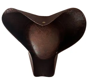 Brown leather-look pirate tricorn hat detail, perfect for Halloween and costume parties.