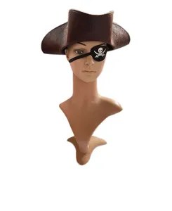 Pirate hat and skull eye patch set, perfect for Halloween costume parties and masquerade events.