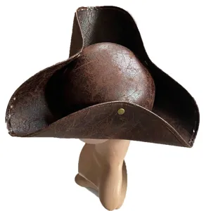 Vintage PU Leather Tricorn Pirate Hat With Metal Studs Skull Eye Patch Costume Prop For Halloween Party Masquerade