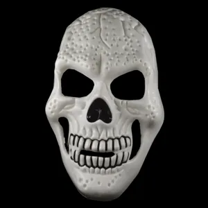 White full face skull mask for Halloween costume party, spooky horror festival prop.