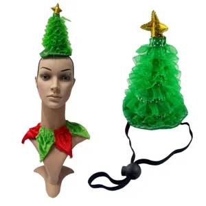 Diadema de arbol de navidad accesorio festivo lindo sombrero de tul verde estrella.