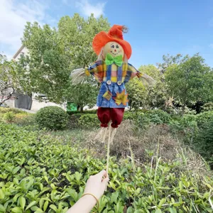 Scarecrow autumn harvest yard decoration handmade straw doll garden stake ornament for seasonal display