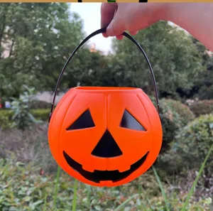 Seau à bonbons citrouille en plastique Halloween pot portable orange lanterne déco accessoire