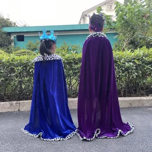 Kids Halloween king queen velvet cloak cape with crown costume party festive dress apparel