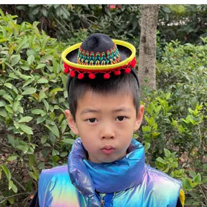 Mexican sombrero headband mini straw hat party hair hoop festival costume accessory for kids