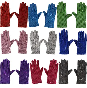 Adult sequin stage gloves colorful performance dance party costume accessories sparkly.