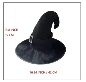 Chapeau de sorcière en velours noir avec boucles en strass déguisement fête Halloween