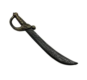 Accessorio costume spada giocattolo in plastica, sciabola nera con impugnatura dorata.