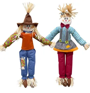 Poupées épouvantails debout de fête des récoltes, jolies figurines déco automne Halloween Pâques.