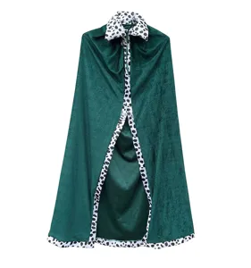 Capa de disfraz de terciopelo verde para niños con cuello de dálmata para halloween