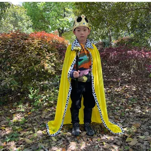 Kids King Costume Set Halloween Velvet Cape Crown Scepter Party Performance Outfit Wear