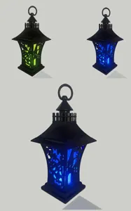 Detailweergave Halloween kasteel lantaarn LED licht, plastic decoratieve kaars lamp.