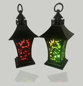 Halloween LED elektronische kaars wind lantaarn, zwarte vintage plastic pompoen decoratie.