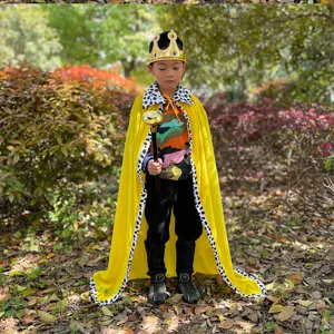 Detailed view of kids king cape costume in forest scene, perfect for Halloween cosplay.