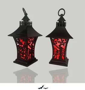 Halloween kasteel lantaarn LED glowing kaarslicht pompoen lamp plastic feest decoratie detail