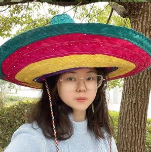Colorful Mexican straw hat sombrero for adult party dress up and Halloween costume wear.