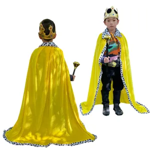 Kids Halloween King Costume Cloak Golden Crown Scepter Set Boys Girls Party Cosplay Outfit