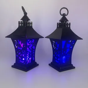 Halloween LED kasteel lantaarn nachtlampje, decoratieve plastic enge pompoen lamp.