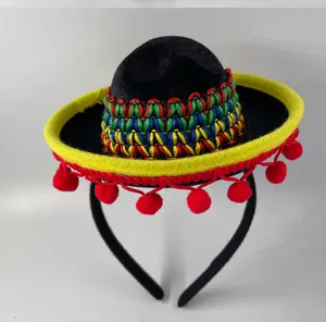 Mexican sombrero headband mini straw hat party festival hair hoop colorful cute decoration