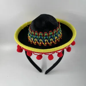Mexican sombrero headband festival party hair hoop colorful pom pom costume accessory