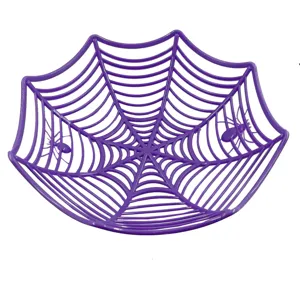Halloween μωβ πιατέλα ιστός αράχνης πλαστικό καλάθι φρούτων γιορτή διακόσμηση τραπεζιού