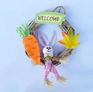 Osterhase gewebter Strohkranz Hängende Dekoration für Frühlingshaus Feiertagsdeko
