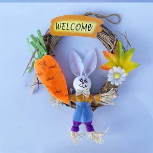Osterhase Kranz Detail, handgemachte Hängendekoration für Zuhause, festliche Osterdekoration.