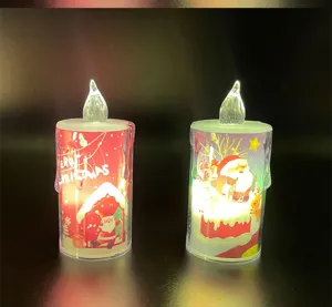 Weihnachten LED elektronische Kerze Nahaufnahme, mit festlichem Weihnachtsmann Muster.