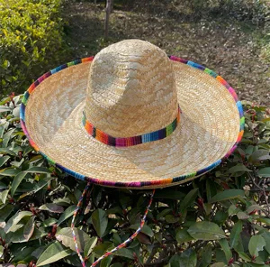 Adult Mexican straw hat colorful woven trim festival party costume dress up prop outdoor sunhat