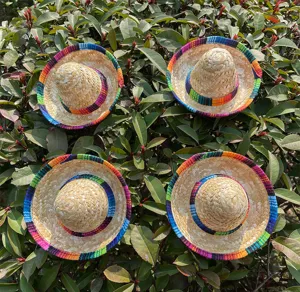Miniature Mexican straw hat accessories set of four, perfect for pet dress up and cute doll decoration.