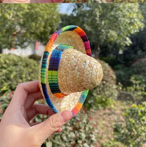 Mini Mexican straw hat handmade colorful pet hat doll accessory cute party headwear
