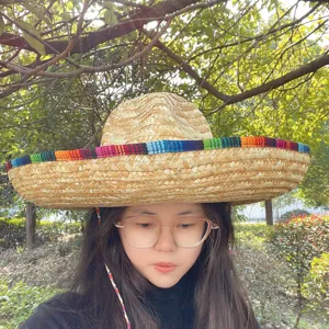 Adult Mexican straw hat wide brim festival party costume cosplay outdoor sun hat colorful woven band