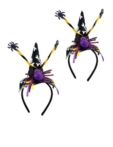 Halloween witch hat headband with skull pattern and purple spider, perfect for spooky festival party.