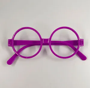 Purple round glasses frame detail view, classic party costume accessory for adults and kids.