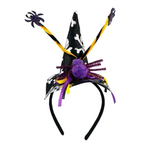 Halloween Witch Hat Headband Spider Skull Print Party Hair Hoop Cosplay Costume Dress Up Hair Accessories