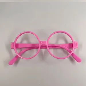 Pink round frame glasses for adults and kids, ideal costume accessory for parties and Halloween.