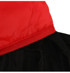 Close up view of the black and red fabric detail for Halloween children cosplay costume cloak.