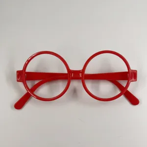 Red round plastic costume glasses frame, perfect for party cosplay, holiday dress up and fun daily wear.