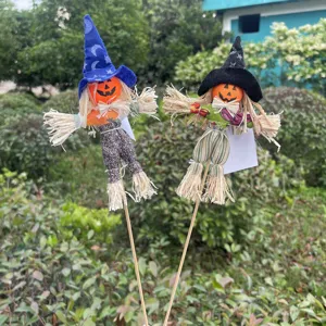 Halloween scarecrow pumpkin doll decoration outdoor garden stake cute holiday party prop 2pcs