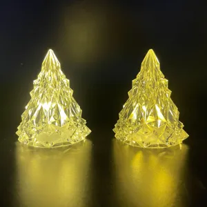 Veilleuse Sapin de Noël Glacier LED Jaune Chaud Lampe d'Ambiance Faux Cristal Ornement de Bureau pour Décoration Chambre Mariage