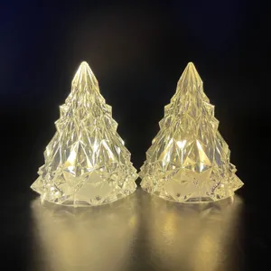 Veilleuse Sapin de Noël en Cristal Acrylique LED Lumière Chaude Décoration de Table