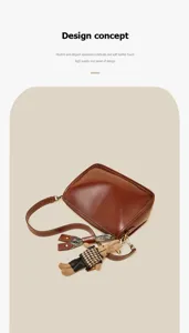 Retro brown leather shoulder bag with chic scarf and cute bunny pendant for women daily use.