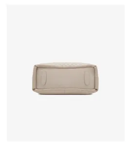 Beige leather woven shoulder bag bottom detail luxury handbag elegance style premium