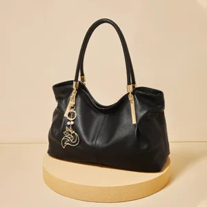 Women's Large Capacity Tote Bag Cowhide Synthetic Leather Solid Color Commuting Handbag Casual Shoulder Crossbody Bag