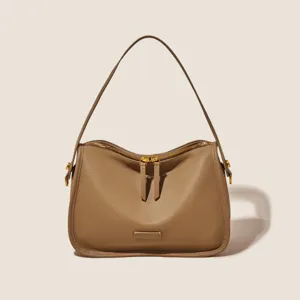 Women's Soft Leather Shoulder Bag Solid Color Casual Crossbody Bag Fashion Tote Handbag With Metal Zippers