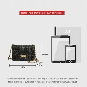 Black tweed chain shoulder bag classic flap crossbody bag with metal turn lock 19.5cm