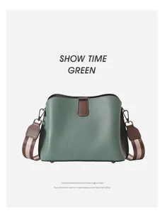 Elegante borsa a secchiello da donna in pelle verde tracolla borsa di lusso quotidiana.